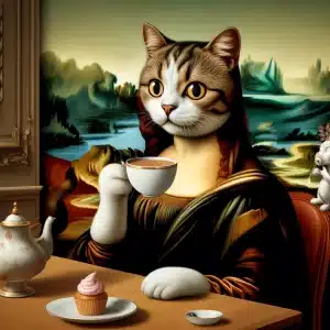蒙娜麗莎貓在喝下午茶