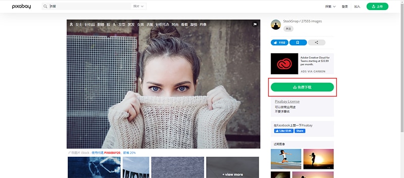 Pixabay 圖片下載頁面。