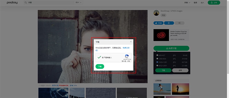 Pixabay 身分驗證方塊。