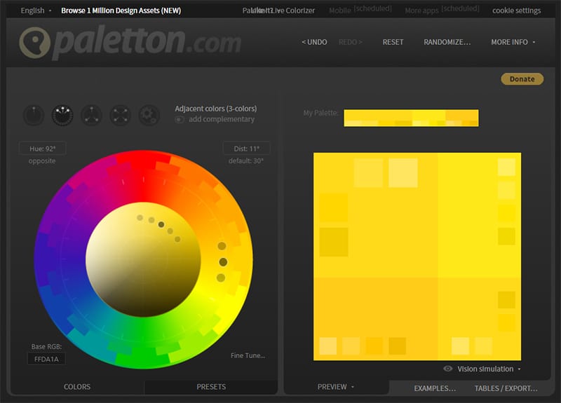 Paletton相似色模式操作。