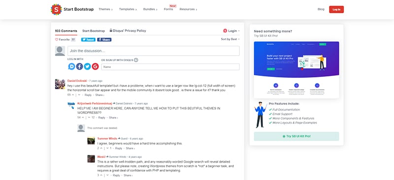 Start Bootstrap附設的評論區。