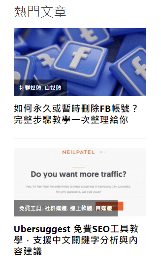 熱門文章欄位展示。