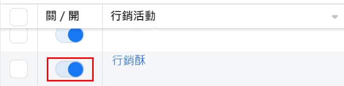 Facebook 廣告是開啟的狀態。